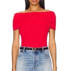 Astr Bold Red Off-Shoulder Sweater Top